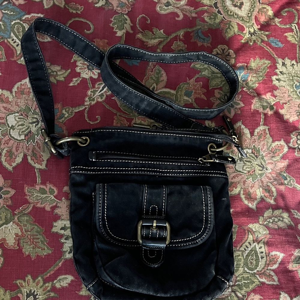 Fossil dark canvas corduroy type fabric.  Soft. Great condition